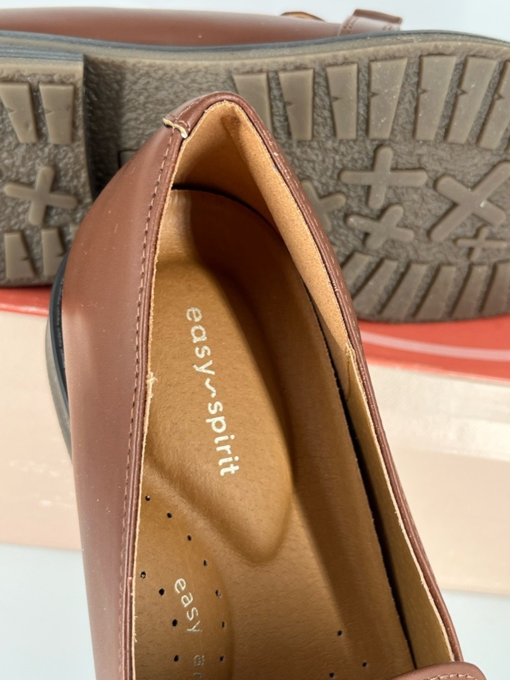 Easy Spirit JEANE Cognac/Brown Leather Slip-On Loafers w/ Gold Accent sz 10 NIB - Picture 10 of 12